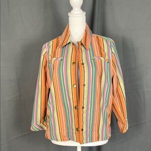Multicolor Striped Women's Jean Jacket